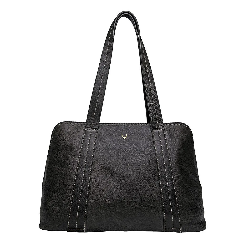 Cerys Leather Multi-Compartment Tote in Black