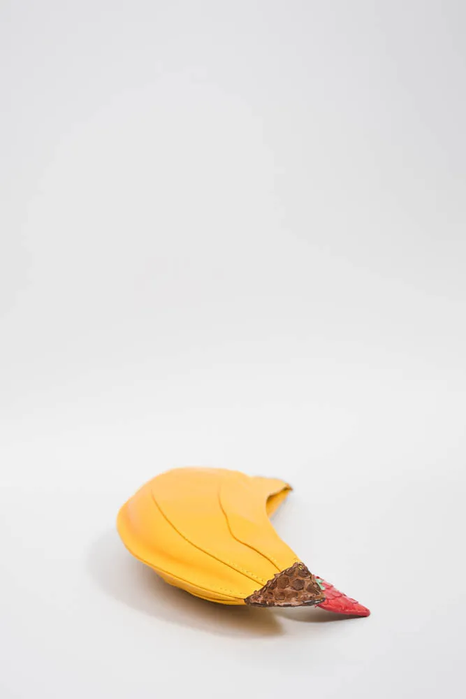 Charlotte Olympia Yellow Leather Banana Clutch with Python Skin Strap