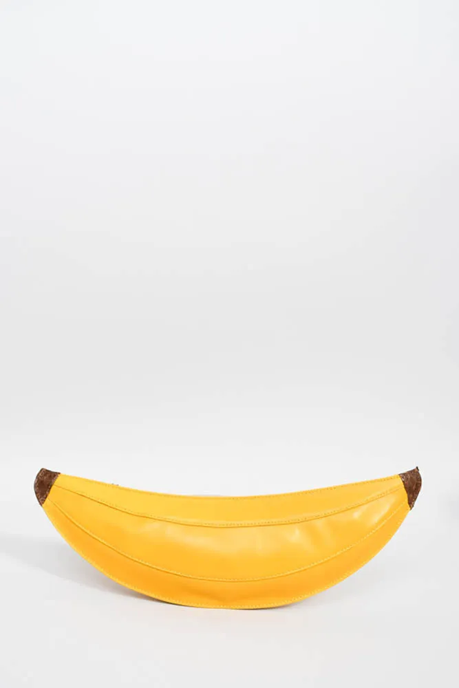 Charlotte Olympia Yellow Leather Banana Clutch with Python Skin Strap