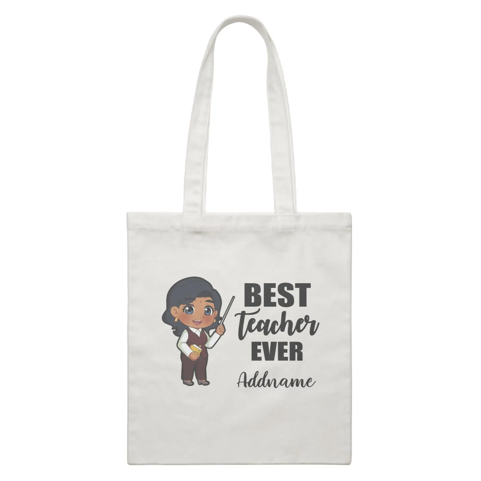 Chibi Teachers Indian Woman Best Teacher Ever Addname White Canvas Bag