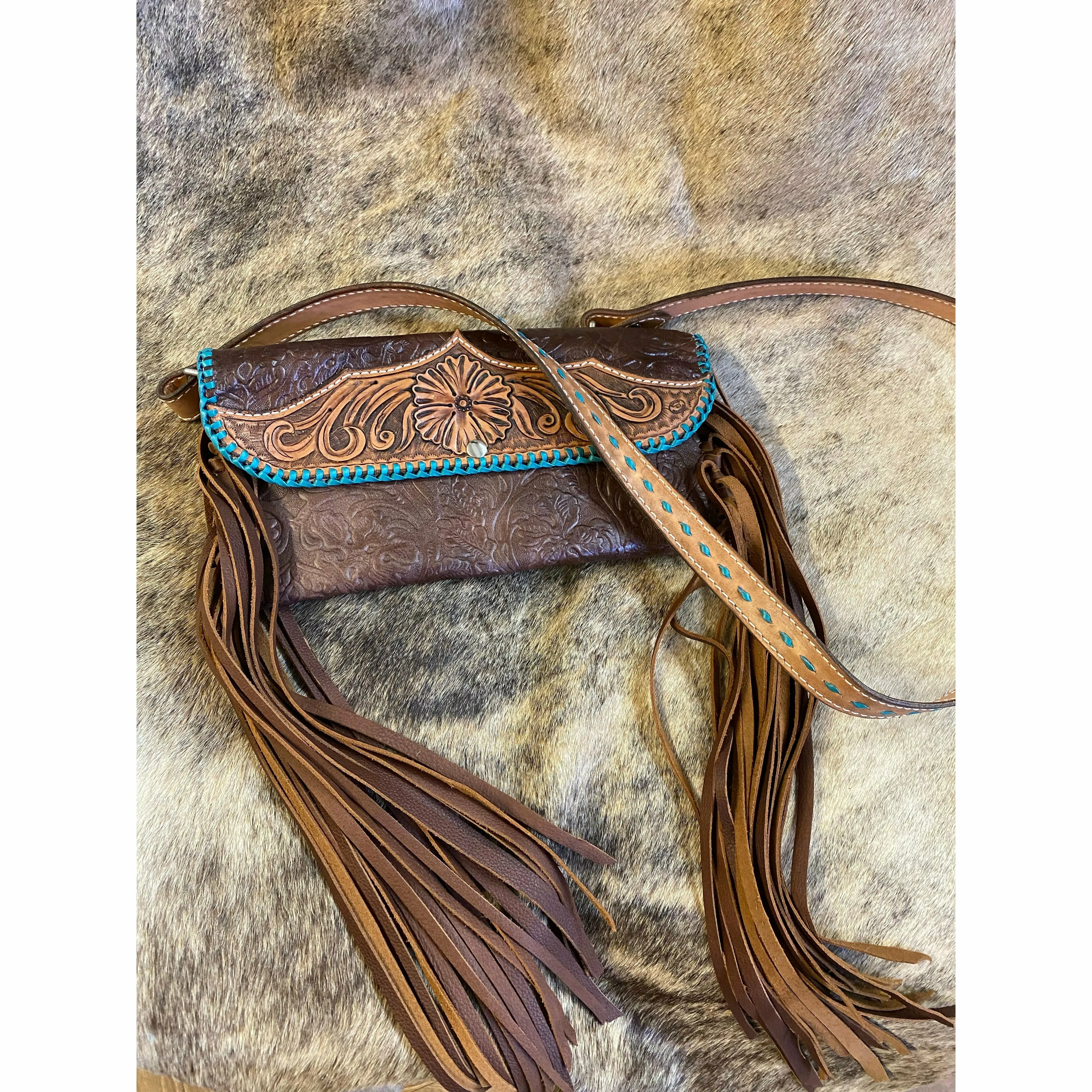 Chocolate & Turquoise Crossbody/Clutch