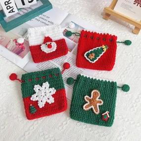 Christmas Hand-Crocheted Apple Bag Snowflake Gift Bag Drawstring Coin Purse Satchel