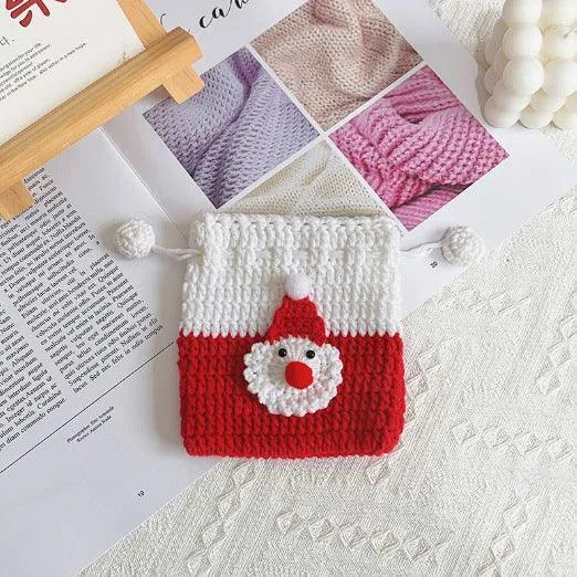 Christmas Hand-Crocheted Apple Bag Snowflake Gift Bag Drawstring Coin Purse Satchel