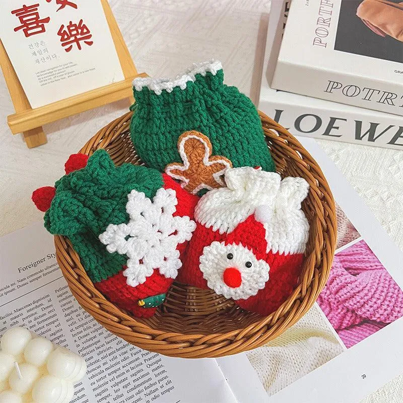 Christmas Hand-Crocheted Apple Bag Snowflake Gift Bag Drawstring Coin Purse Satchel