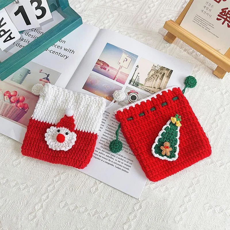 Christmas Hand-Crocheted Apple Bag Snowflake Gift Bag Drawstring Coin Purse Satchel