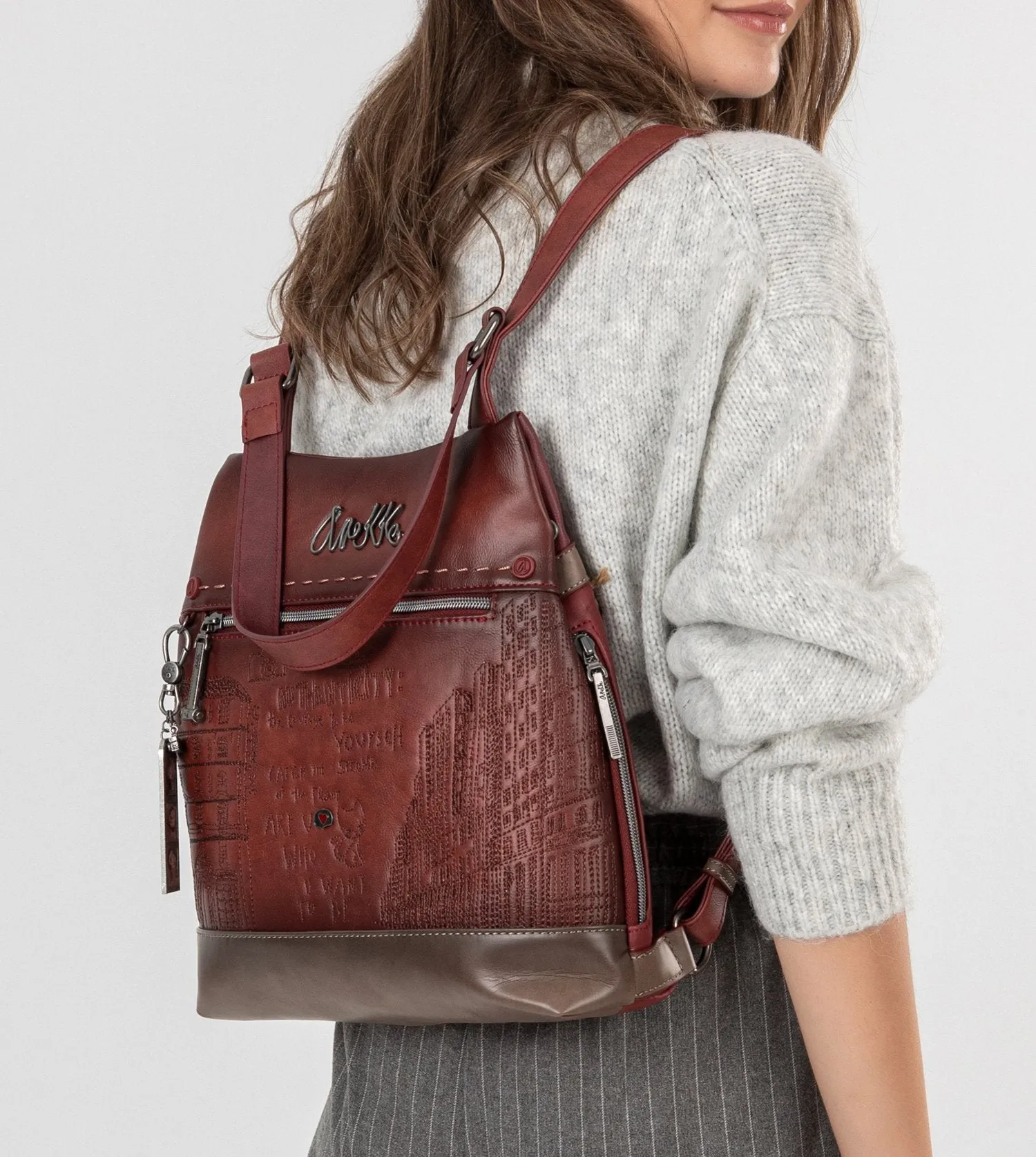 City Art anti-theft maroon backpack