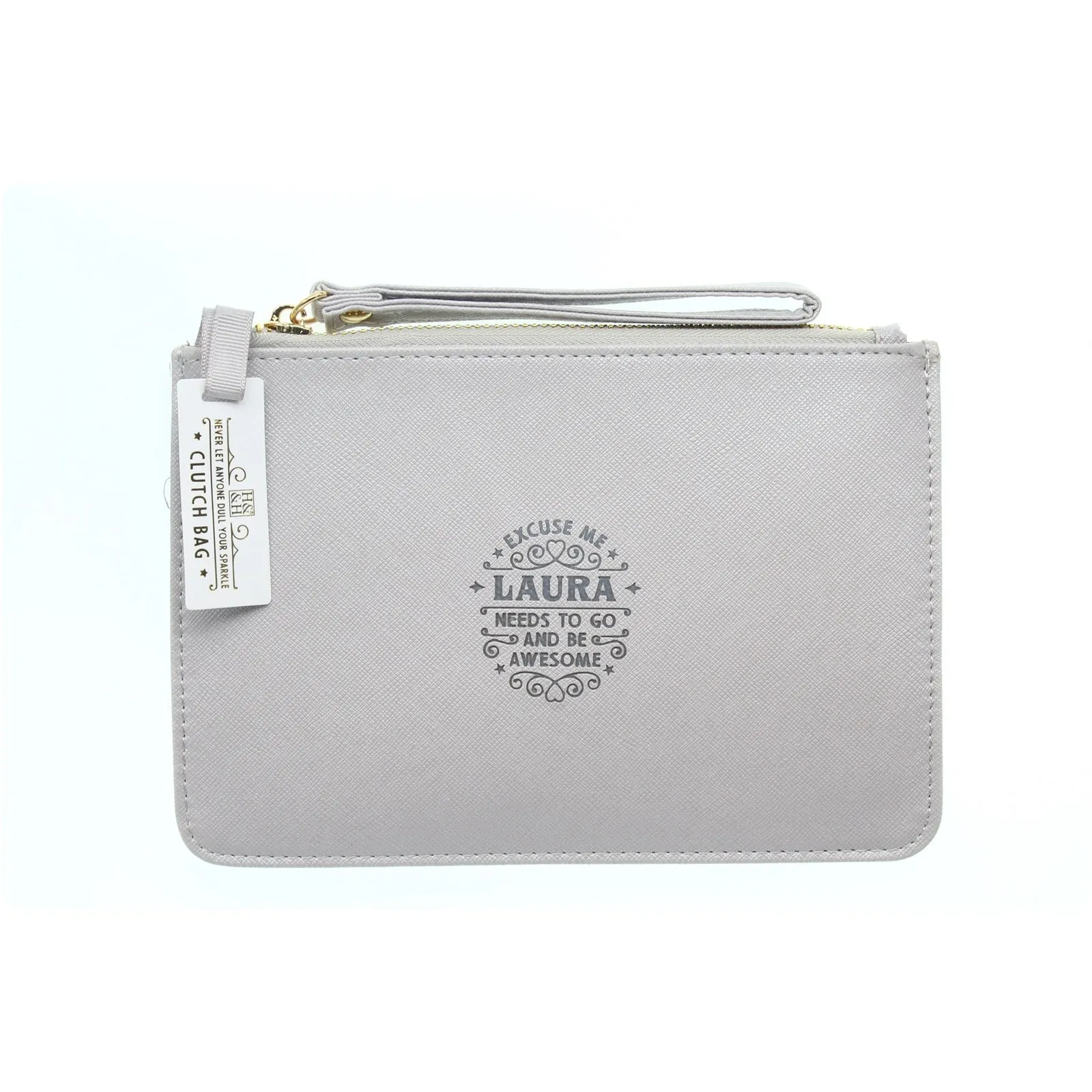 Clutch Bag With Handle & Embossed Text "Laura"