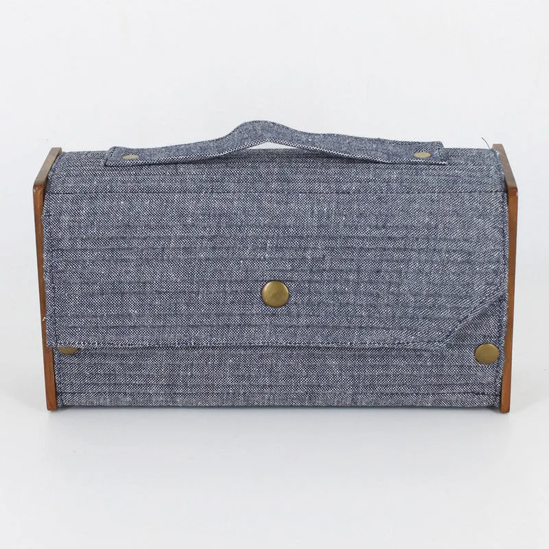 Clutch for Women | Box Clutch | Cotton & Re-Claimed Wood | Denim