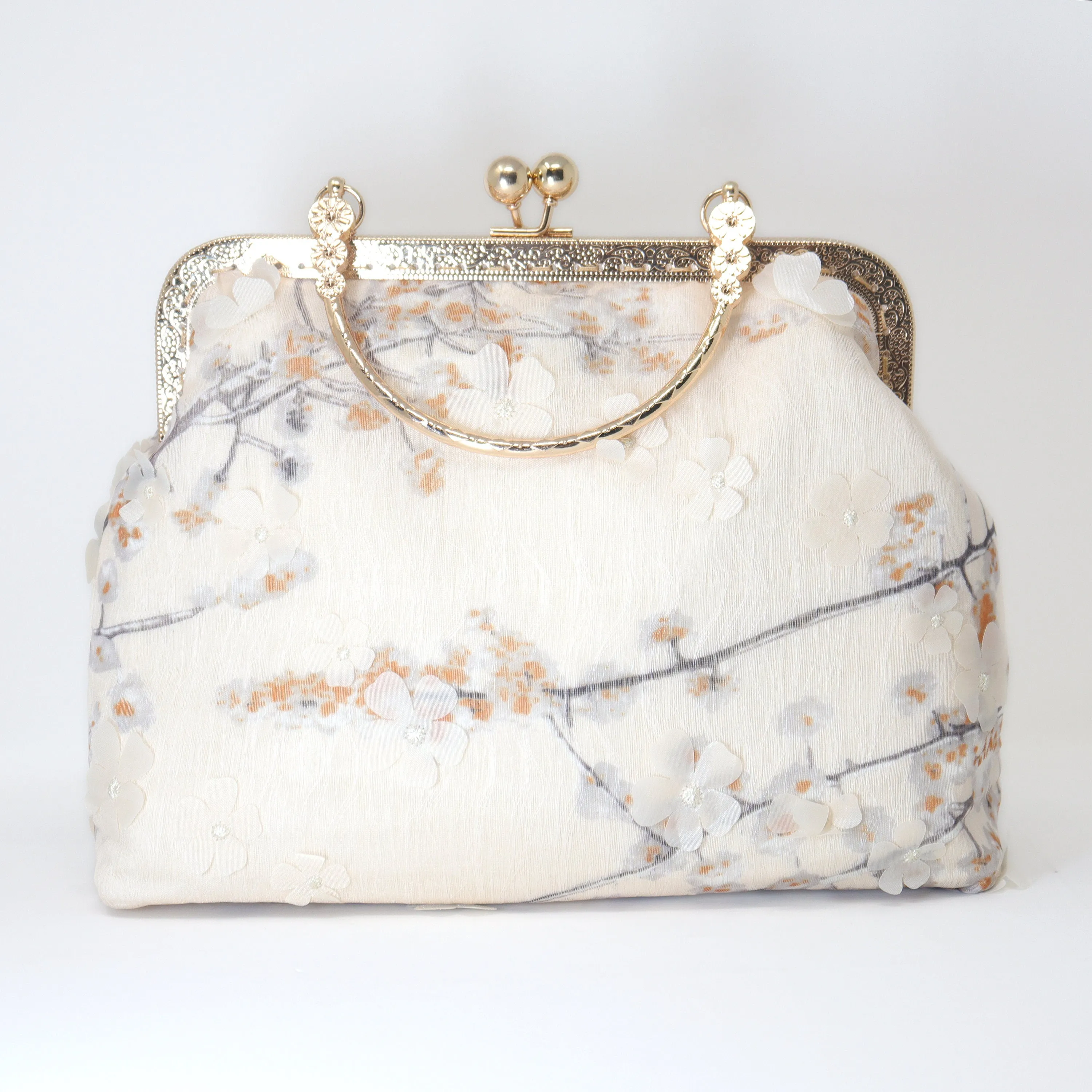 Cream Beige Cherry Blossom Lace Floral Wedding Bag, Statement Bag, Evening Clutch, Wedding Clutch, Bridal Clutch, White Cross Body Bag