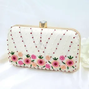 CREAM Embroidered Phulkari Clutch