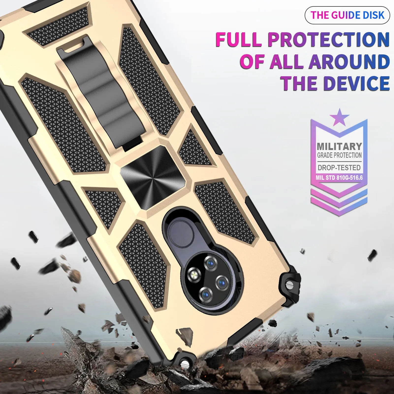 Cricket Ovation Case/AT&T Radiant Max Case [Military Grade] Ring Car Mount Kickstand Hybrid Hard PC Soft TPU Shockproof Protective Case - Gold