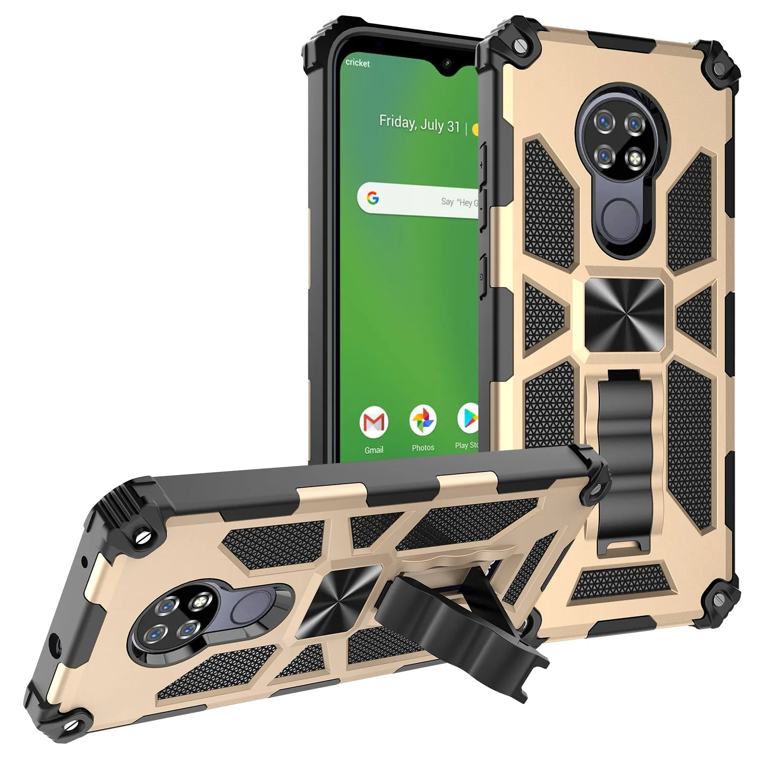 Cricket Ovation Case/AT&T Radiant Max Case [Military Grade] Ring Car Mount Kickstand Hybrid Hard PC Soft TPU Shockproof Protective Case - Gold