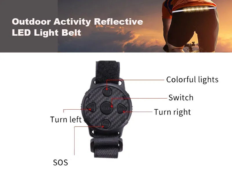 Cycling Outdoor Activity Reflective LED Light Belt Remote Control Rechargeable - #ASSRY-80200