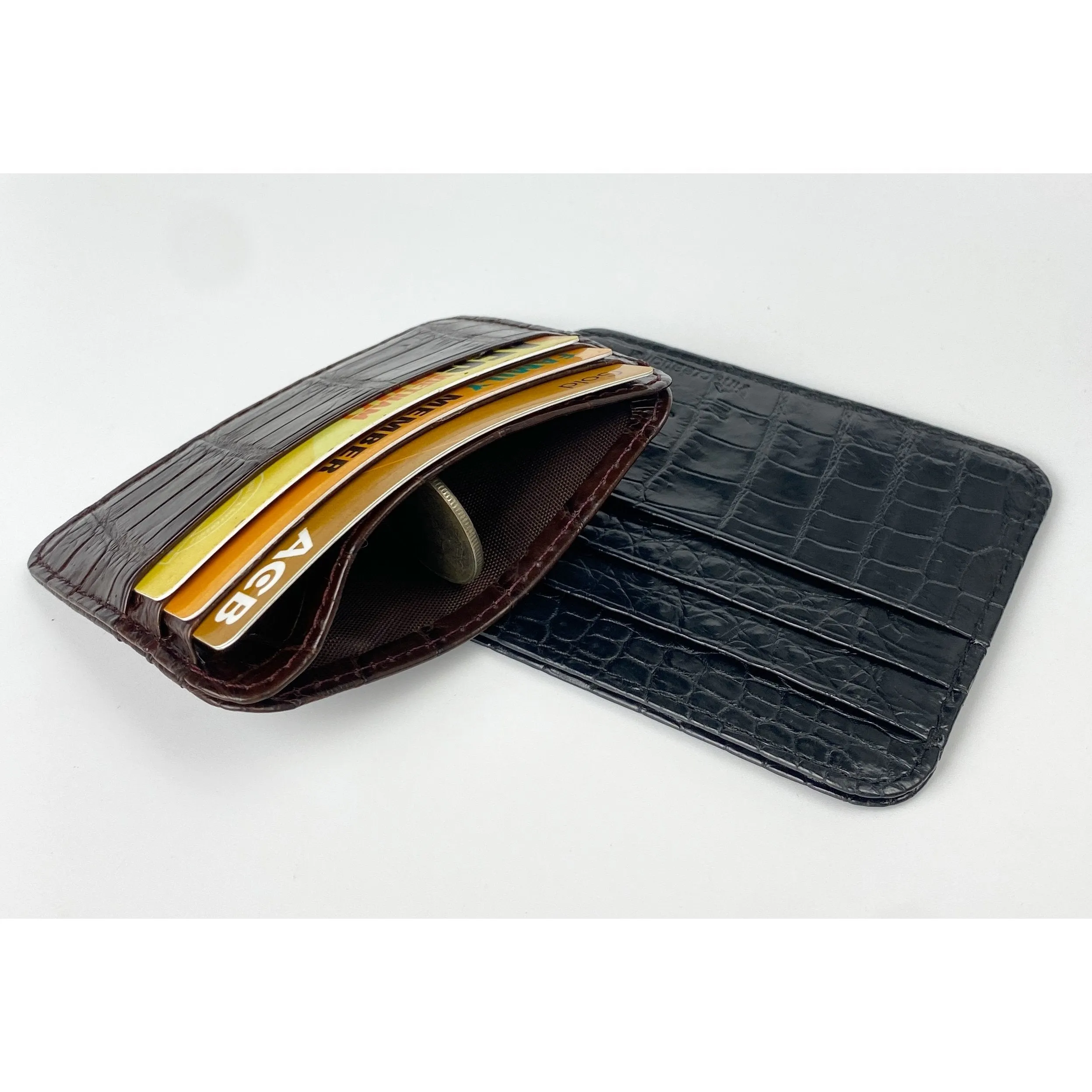 Dark Brown Alligator Leather Credit Card Holder | RFID Blocking | BROWN-CARD-12