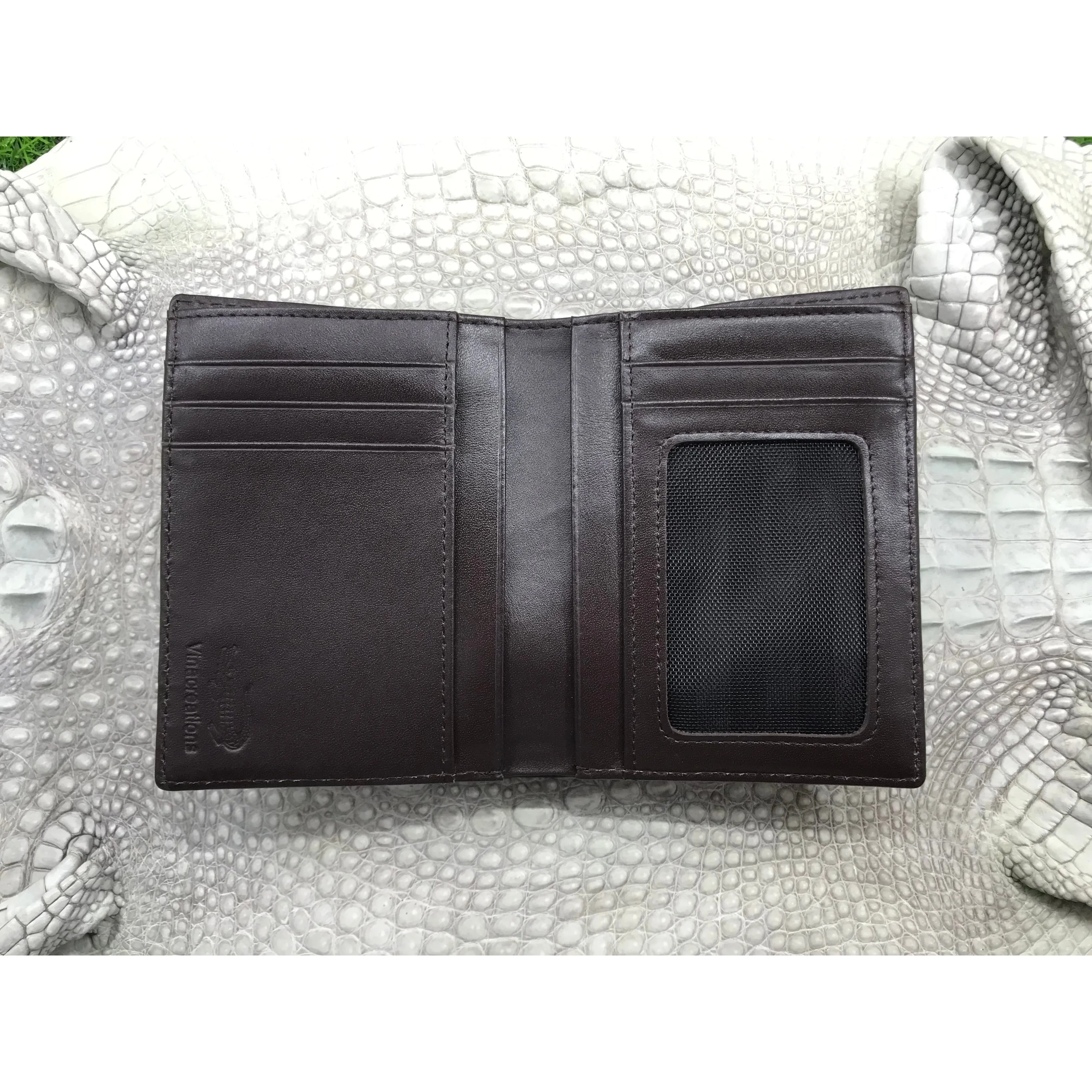 Dark Brown Alligator Skin Bifold Vertical Wallet For Men | Handmade Crocodile Leather Wallet RFID Blocking | VL5679