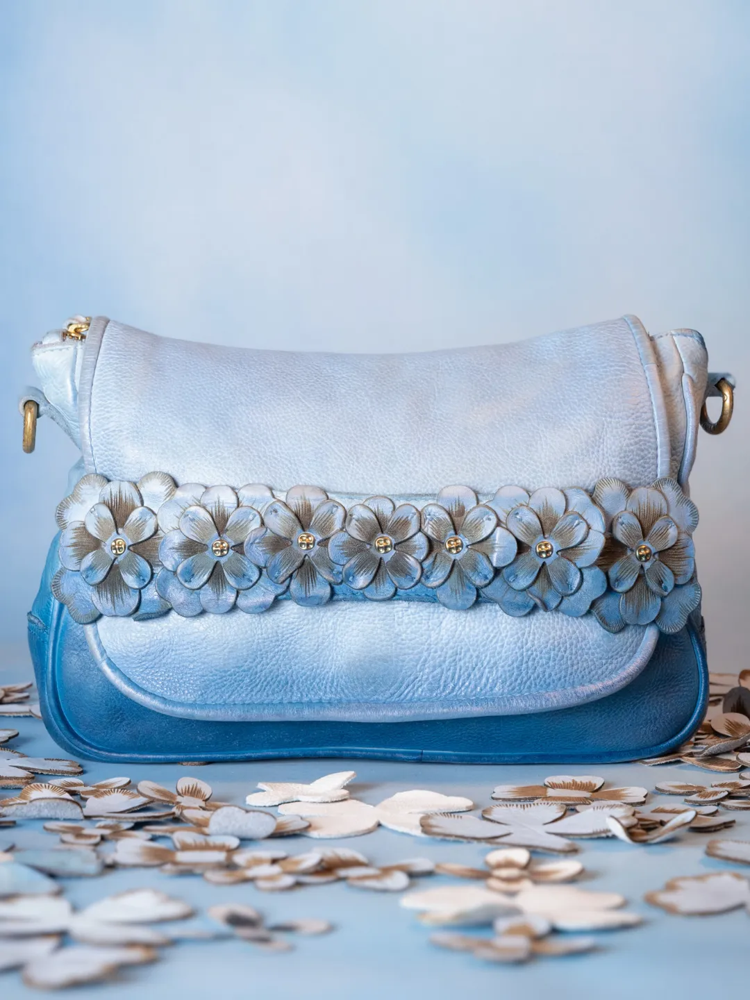 Discover Azure Aster: Luxurious Blue Leather Crossbody for Effortless Elegance