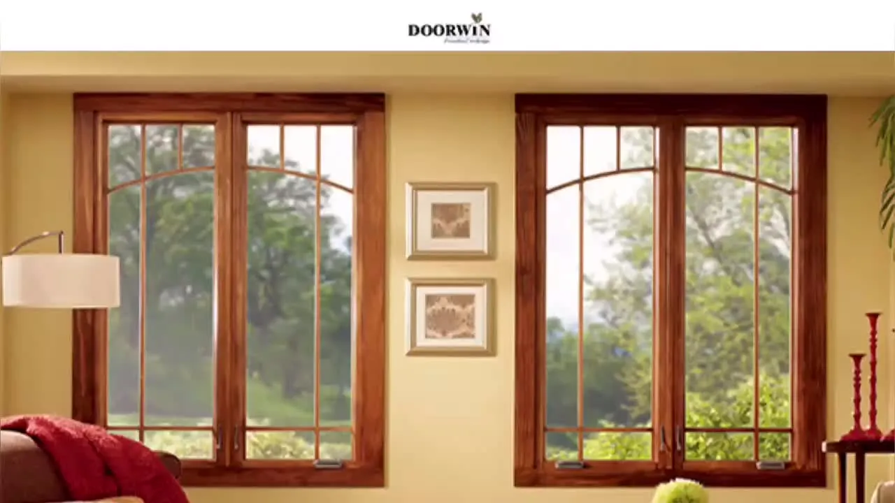 Doorwin 2021American anti-theft aluminium solid wood windows crank open casement windows