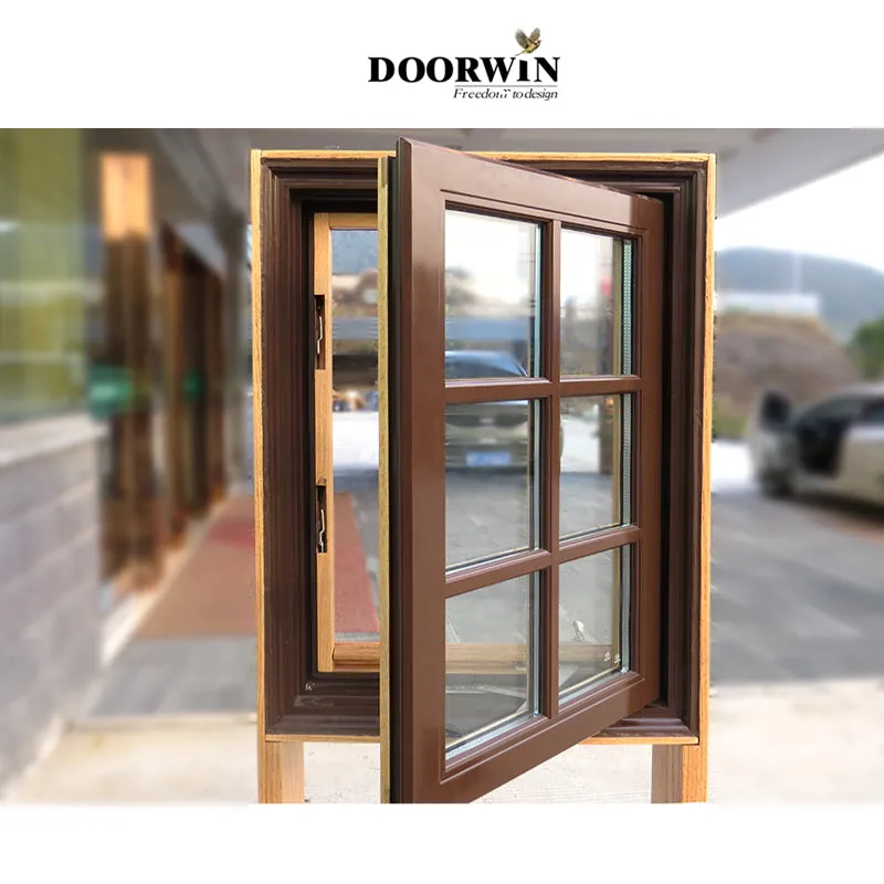 Doorwin 2021American anti-theft aluminium solid wood windows crank open casement windows