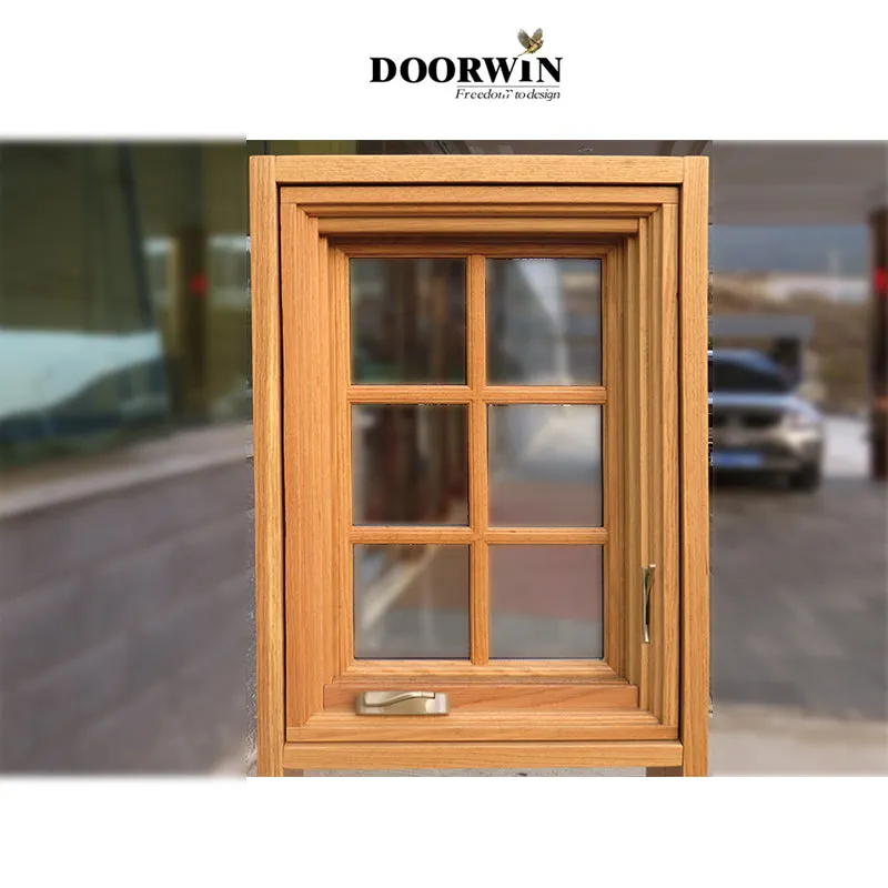 Doorwin 2021American anti-theft aluminium solid wood windows crank open casement windows