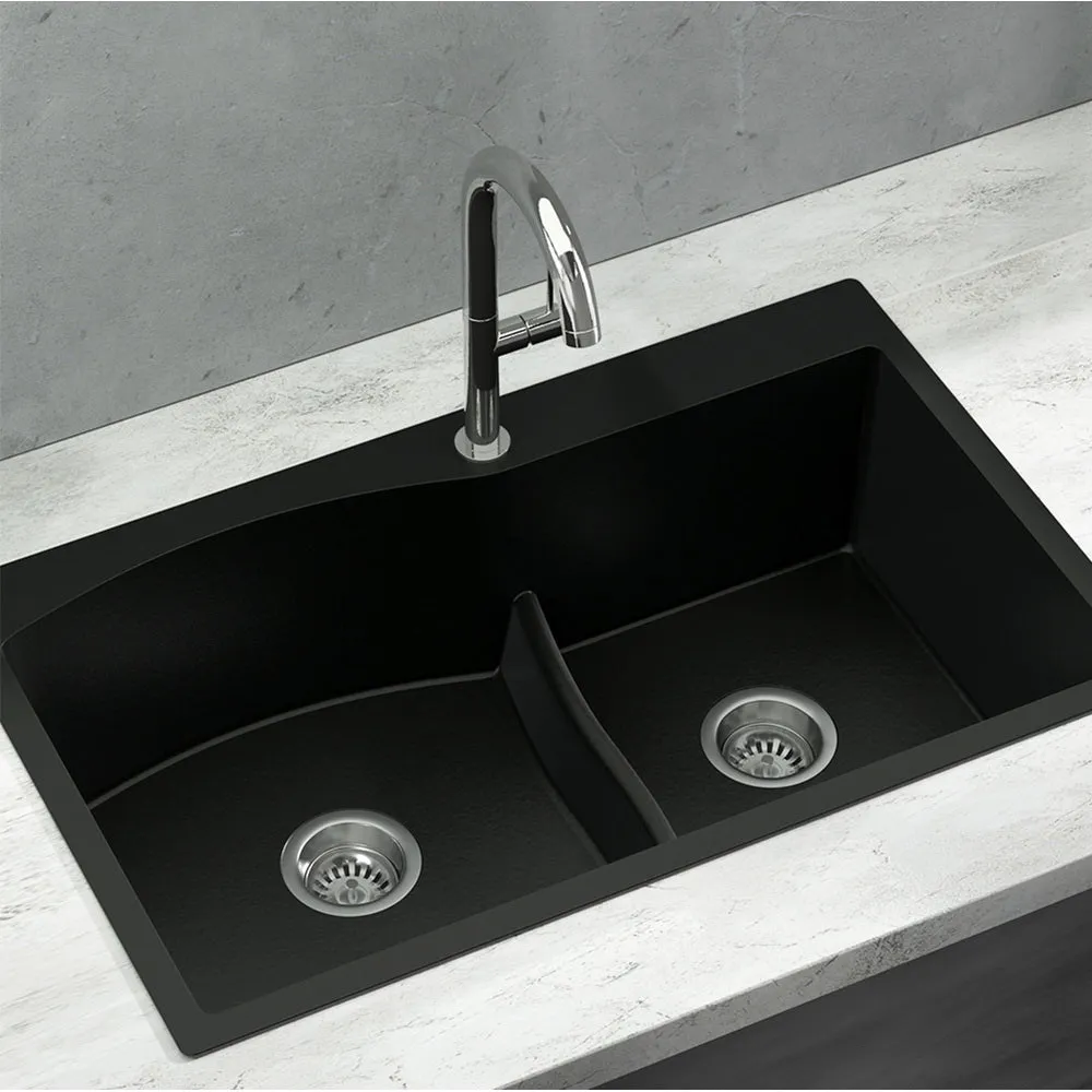 Durable Granite Double Bowl Kitchen Sink 76x47cm - Cefito