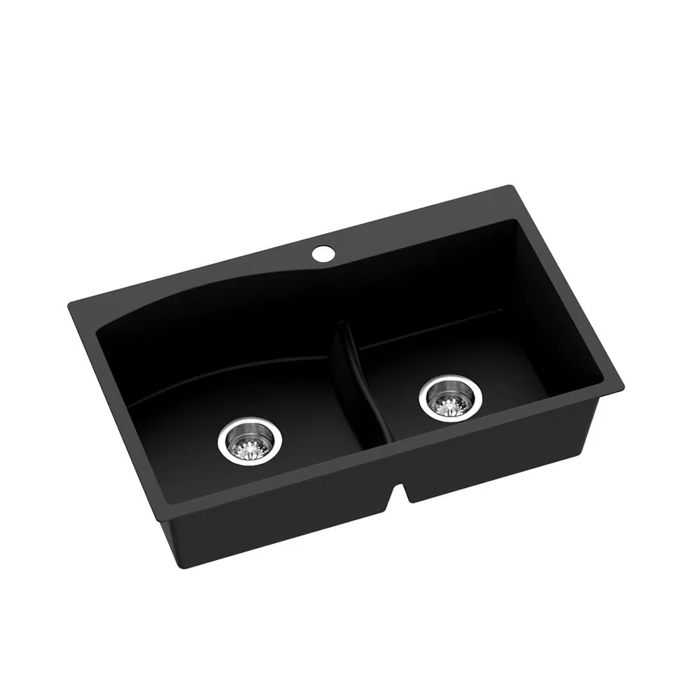 Durable Granite Double Bowl Kitchen Sink 76x47cm - Cefito