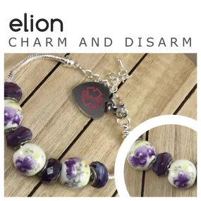 Elion Purple 'Pandora Style' Medical Alert Bracelet - Handmade to Order