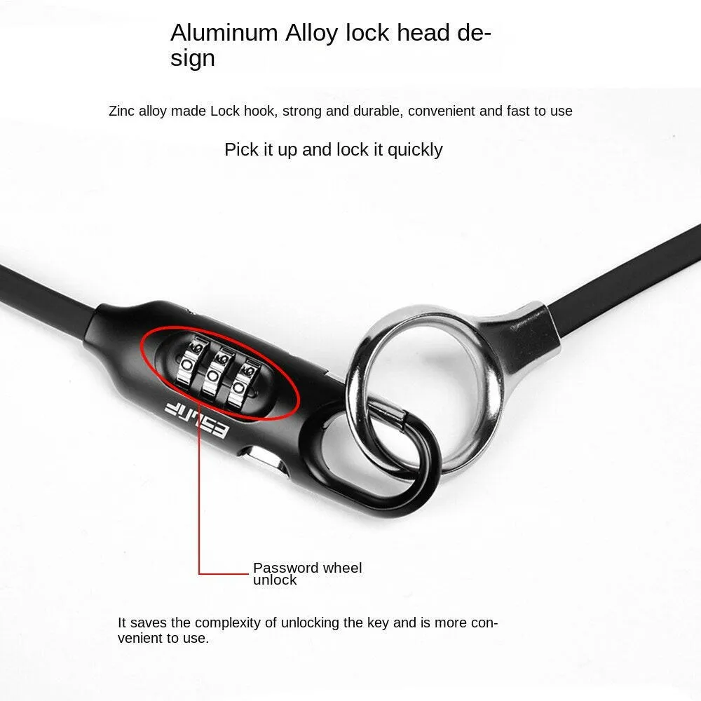 ESLNF Lengthened 1.8 M Anti Theft Bike Lock Steel Wire Safe Bicycle Lock quality MTB Road Bicycle Lock Bicycle Accessories