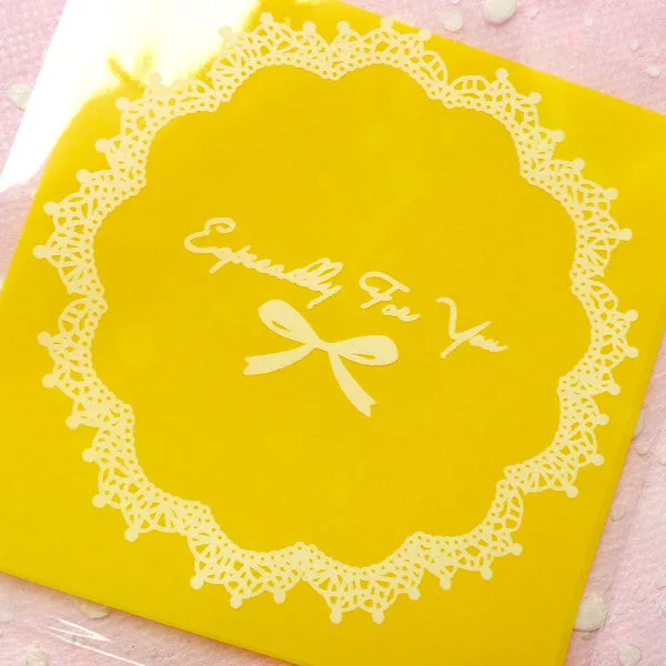 Especially For You Gift Bags w/ Doily & Ribbon Pattern (20 pcs / Yellow) Self Adhesive Resealable Clear Plastic Bags (6.9cm x 7cm) GB100