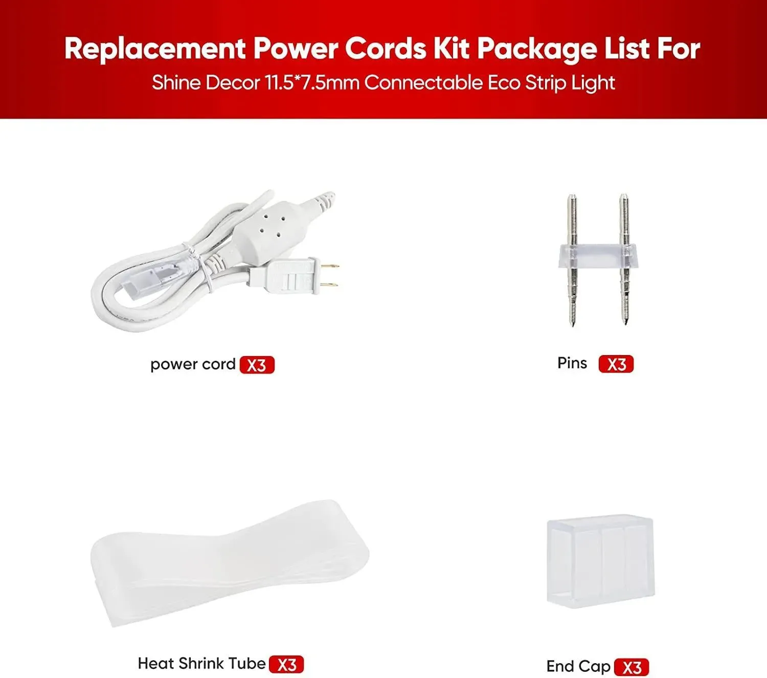 Extra Power Cord Pack for 110V 11.5x7.5mm Eco Strip