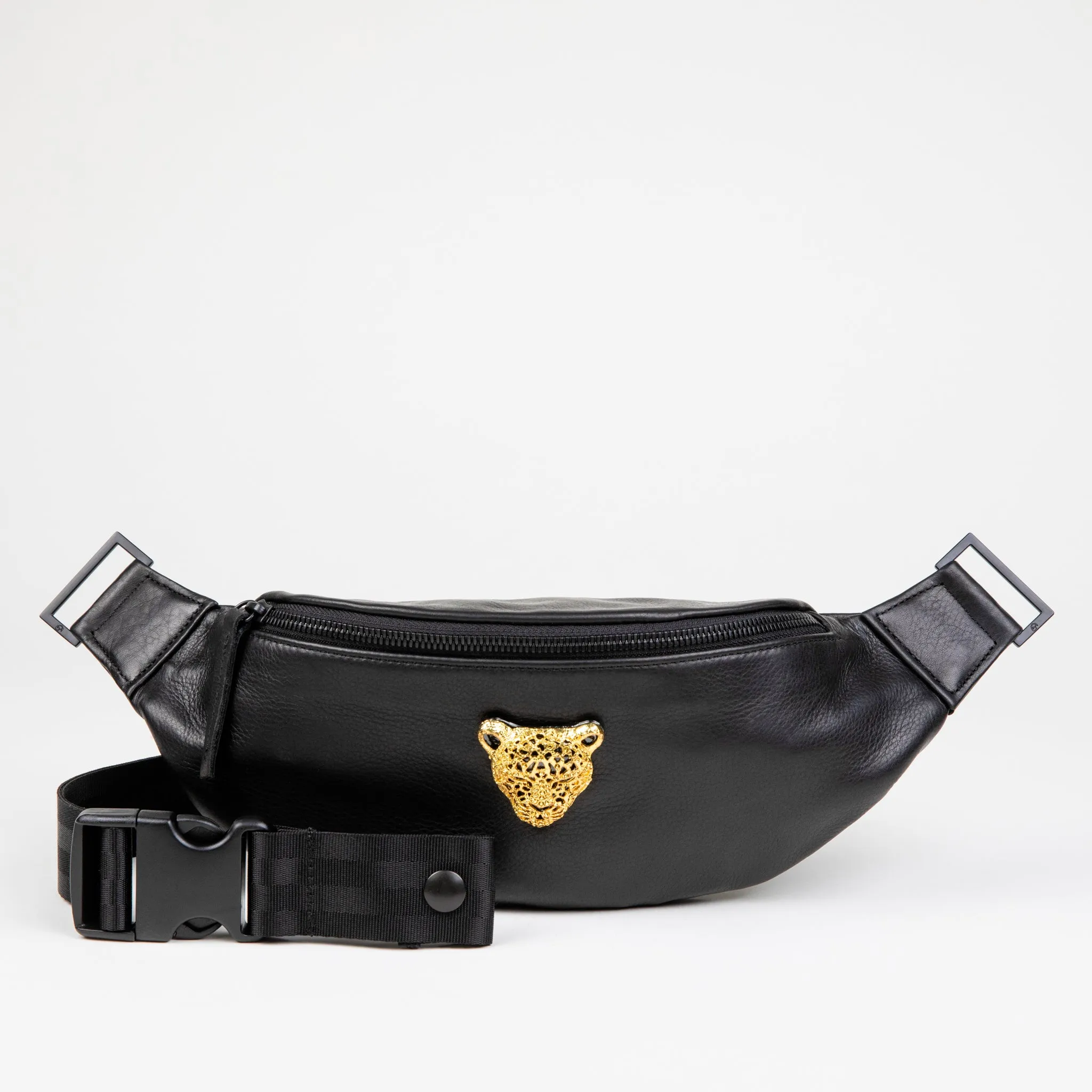 Fanny Pack   Crossbody Bag | Black   Black Hardware   Gold Cheetah Medallion LIMITED EDITION