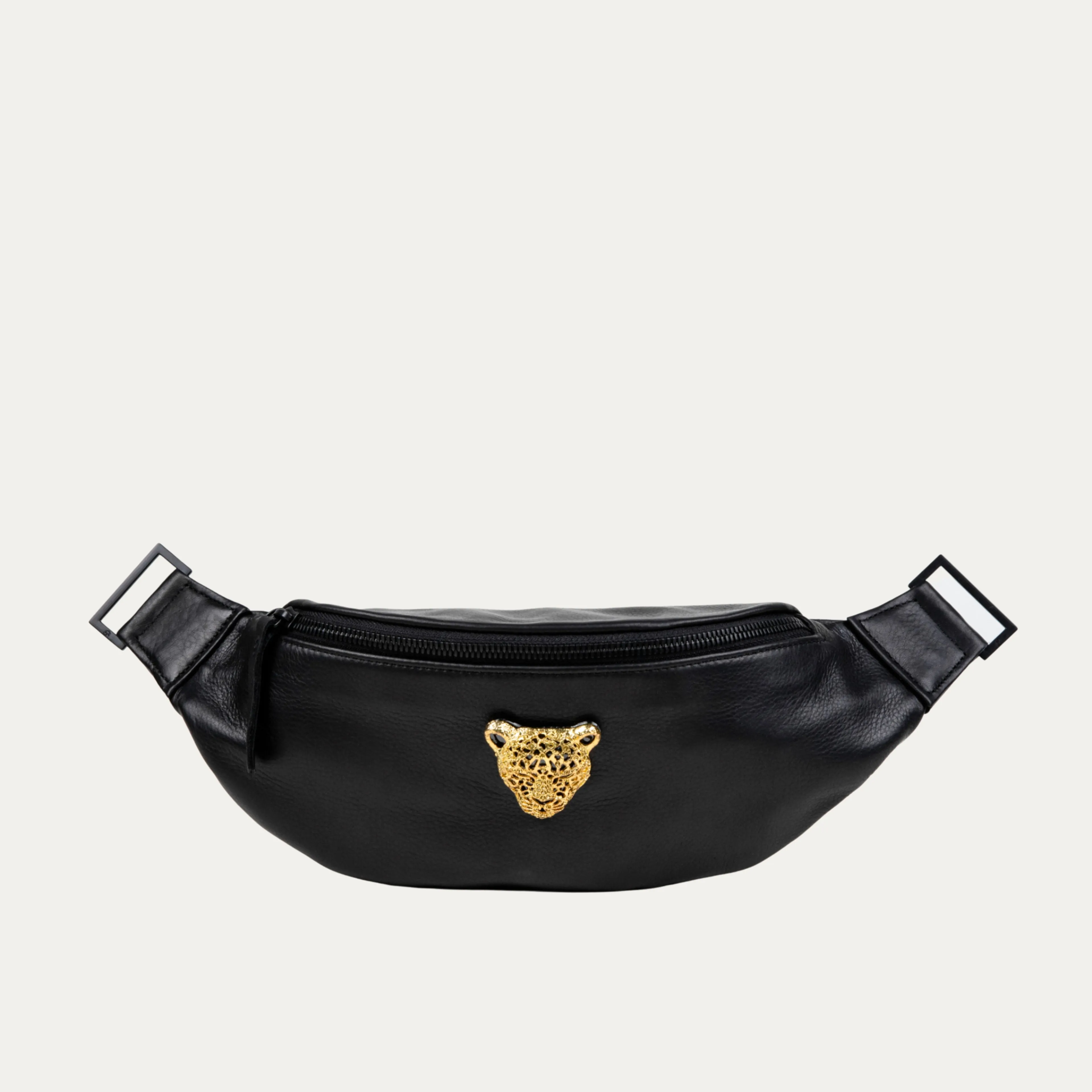 Fanny Pack   Crossbody Bag | Black   Black Hardware   Gold Cheetah Medallion LIMITED EDITION