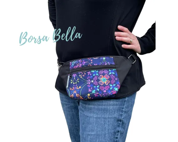 Fanny Pack or Crossbody Bag - Hibiscus Black and White Fabric