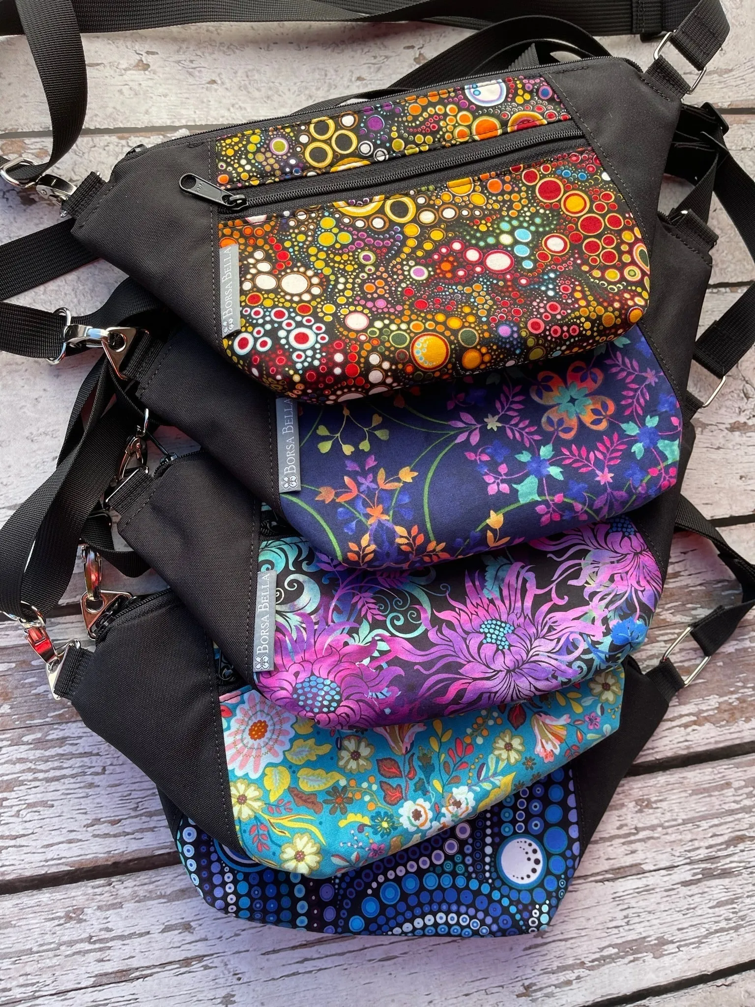 Fanny Pack or Crossbody Bag - Hibiscus Black and White Fabric