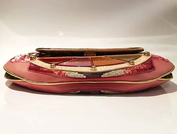 FENDI Brown/pink Gold Zucca Mirror Vanity Mini Clutch Shoulder Bag