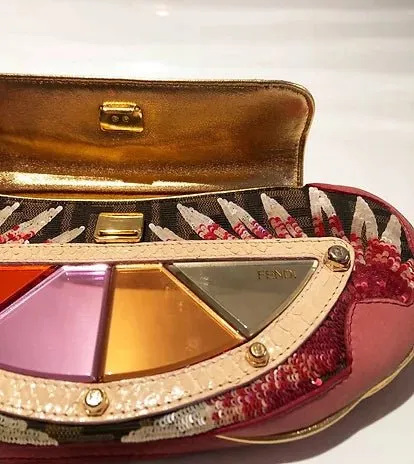 FENDI Brown/pink Gold Zucca Mirror Vanity Mini Clutch Shoulder Bag