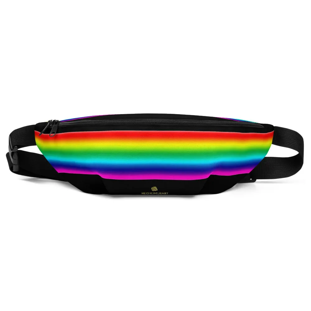 Gay Pride Fanny Pack, Black Rainbow Stripe Print Designer Best Fanny Pack Travel Bag- Made in USA/EU