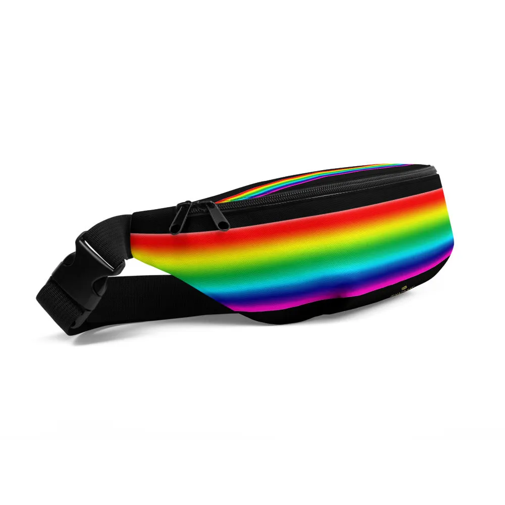 Gay Pride Fanny Pack, Black Rainbow Stripe Print Designer Best Fanny Pack Travel Bag- Made in USA/EU