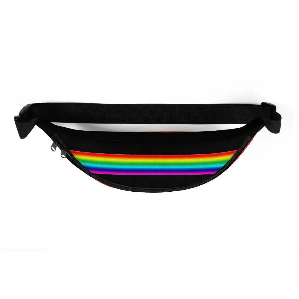 Gay Pride Fanny Pack, Black Rainbow Stripe Print Designer Best Fanny Pack Travel Bag- Made in USA/EU