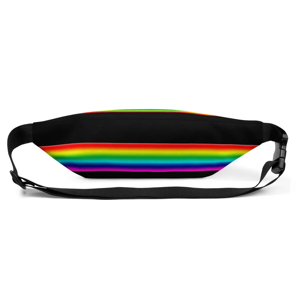 Gay Pride Fanny Pack, Black Rainbow Stripe Print Designer Best Fanny Pack Travel Bag- Made in USA/EU