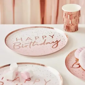 Ginger Ray Rose Gold Ombre Happy Birthday Plates - 8 Pkt