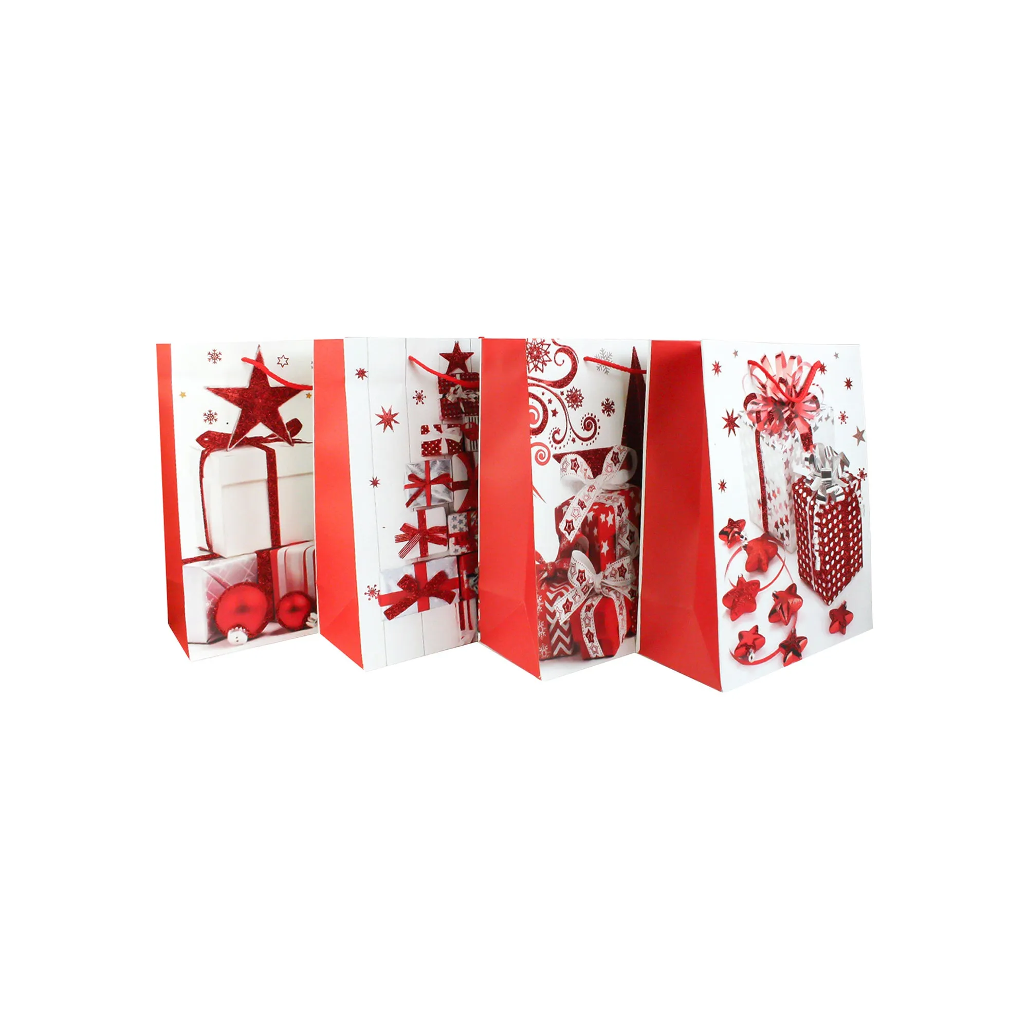 Glitter Christmas Presents Gift Bag - Set Of 4 (Assorted Designs)