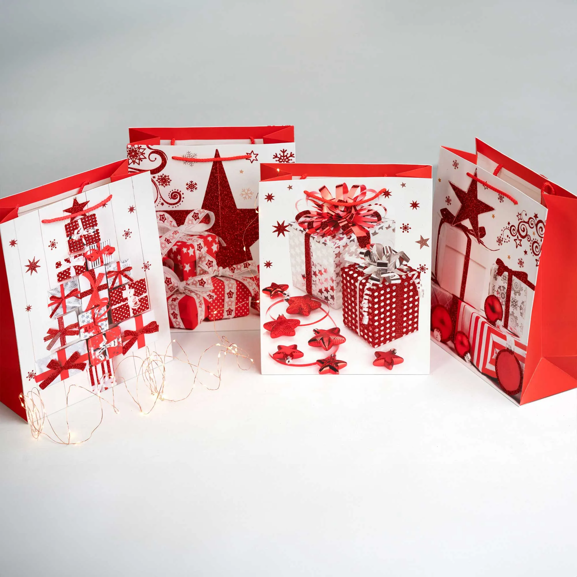 Glitter Christmas Presents Gift Bag - Set Of 4 (Assorted Designs)