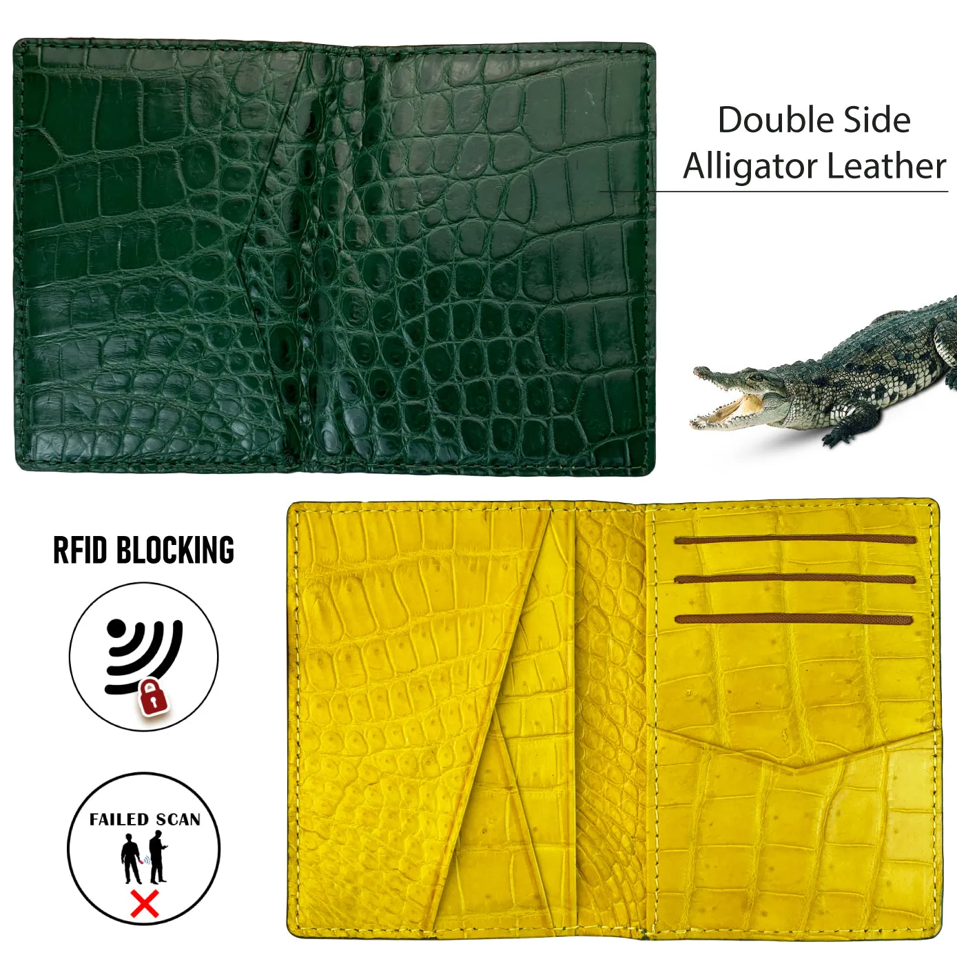 Green & Yellow Double Side Alligator Leather Credit Card Holder | RFID Blocking | CARD-119