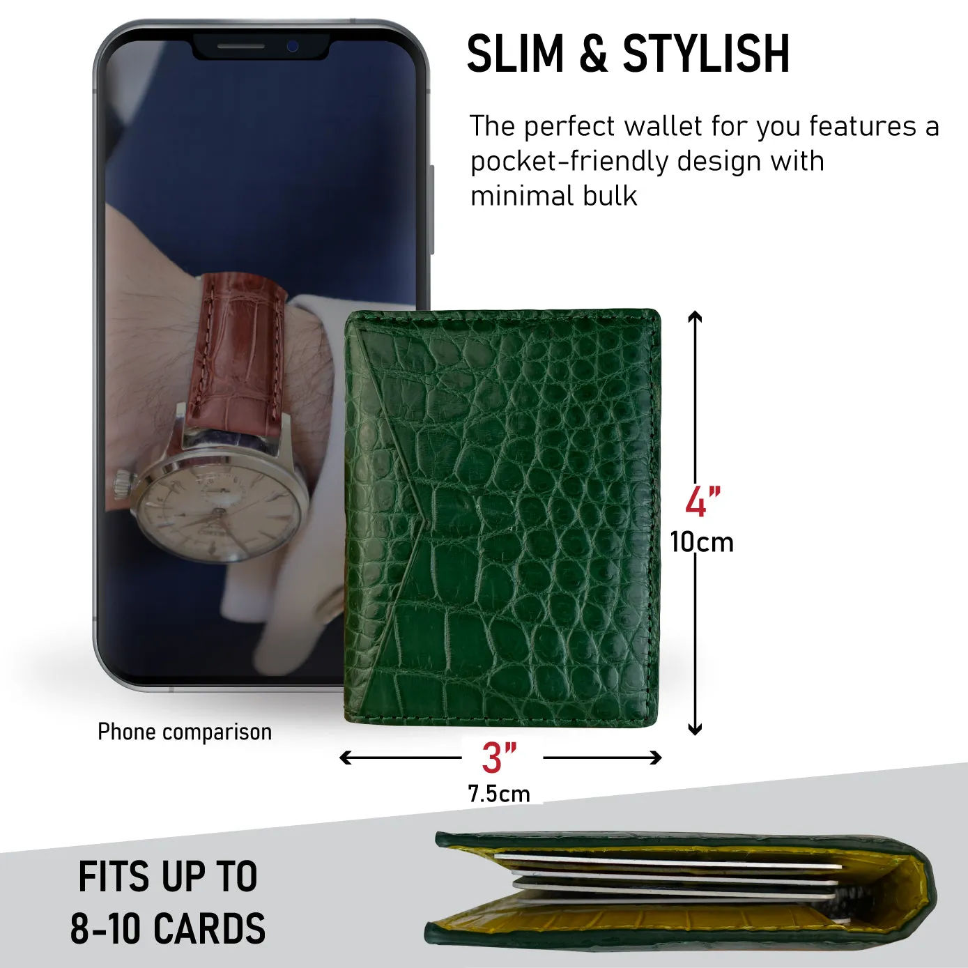 Green & Yellow Double Side Alligator Leather Credit Card Holder | RFID Blocking | CARD-119