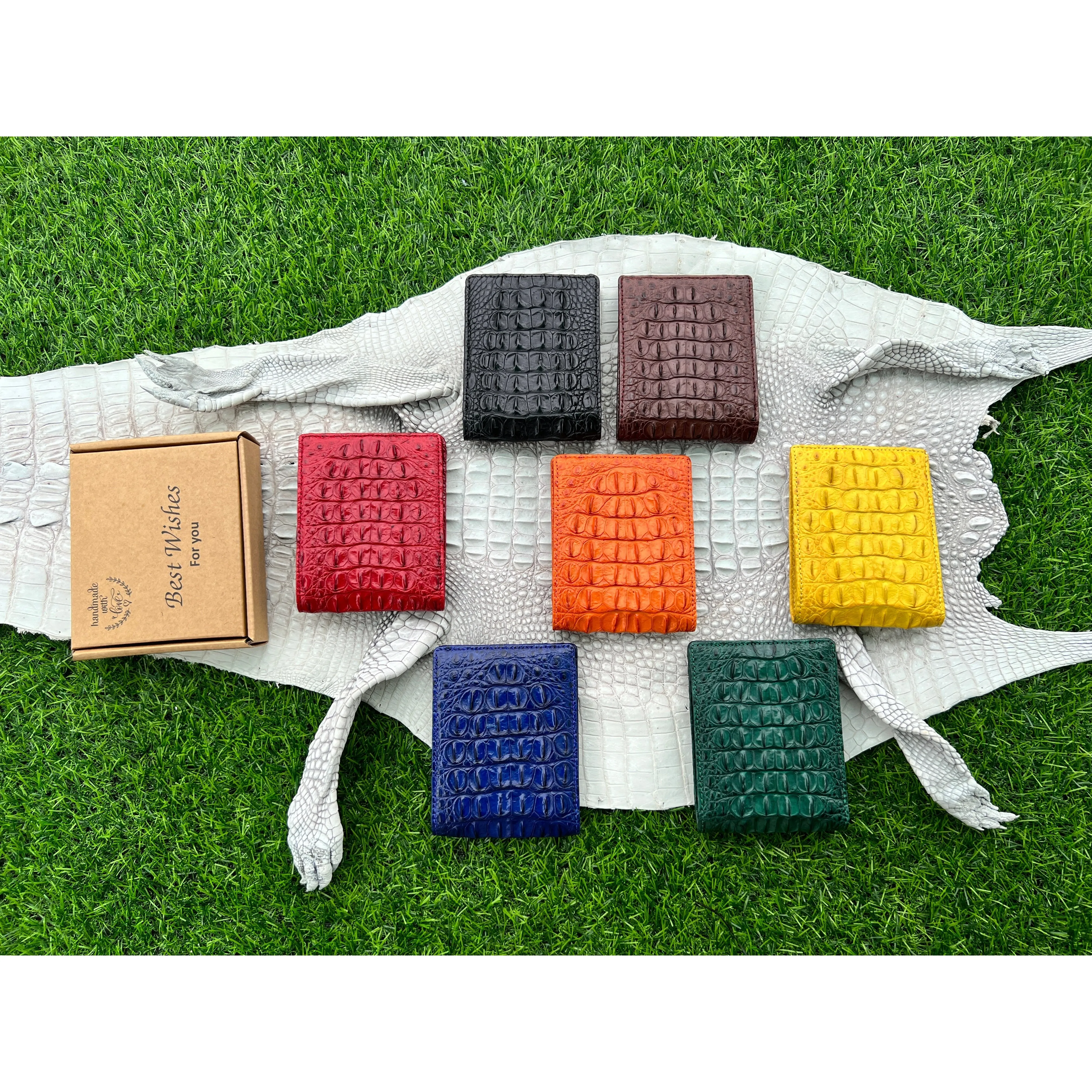 Green Double Side Alligator Hornback Leather Bifold Wallet For Men | Handmade Crocodile Wallet RFID Blocking | VINAM-110