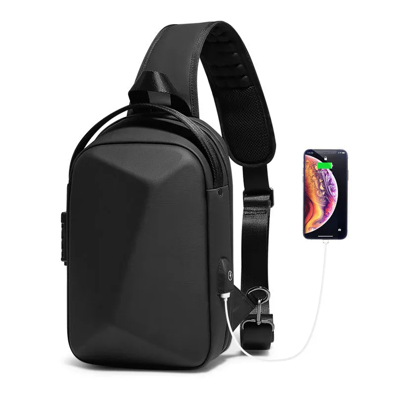 Hard Shell Sling Bag Backpack with Lock for Men Anti-theft Waterproof Shoulder Bag Chest pack USB Charging