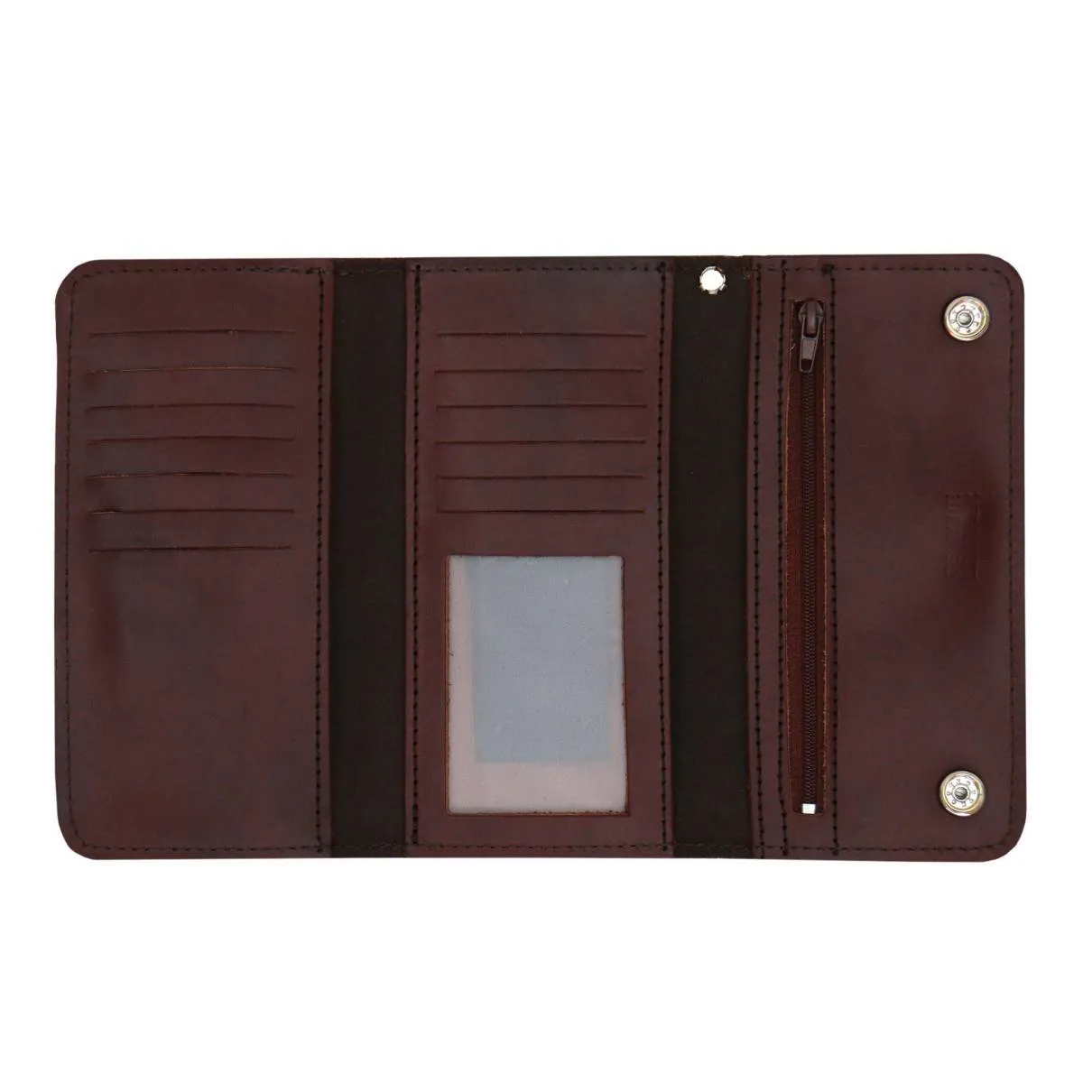 Hot Leathers WLC2018 Men's 7" Crazy Horse Brown Leather Tri-Fold Biker Wallet w/ 13 Card Slots and Swivel Trigger Clip