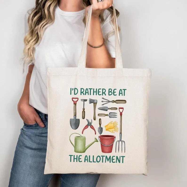 I'd Rather Be at the Allotment Tote Bag, Gardening Gift for Green-Fingered Grandma