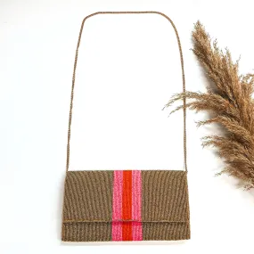 Incredible Love Seedbeaded Striped Clutch Bag in Gold with Gold Tone Chain