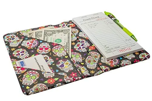 Industry Night Cute Patterns Server Book Organizer / Cool Print Server Wallet for Waitresses (Black Sugar Skulls Print)